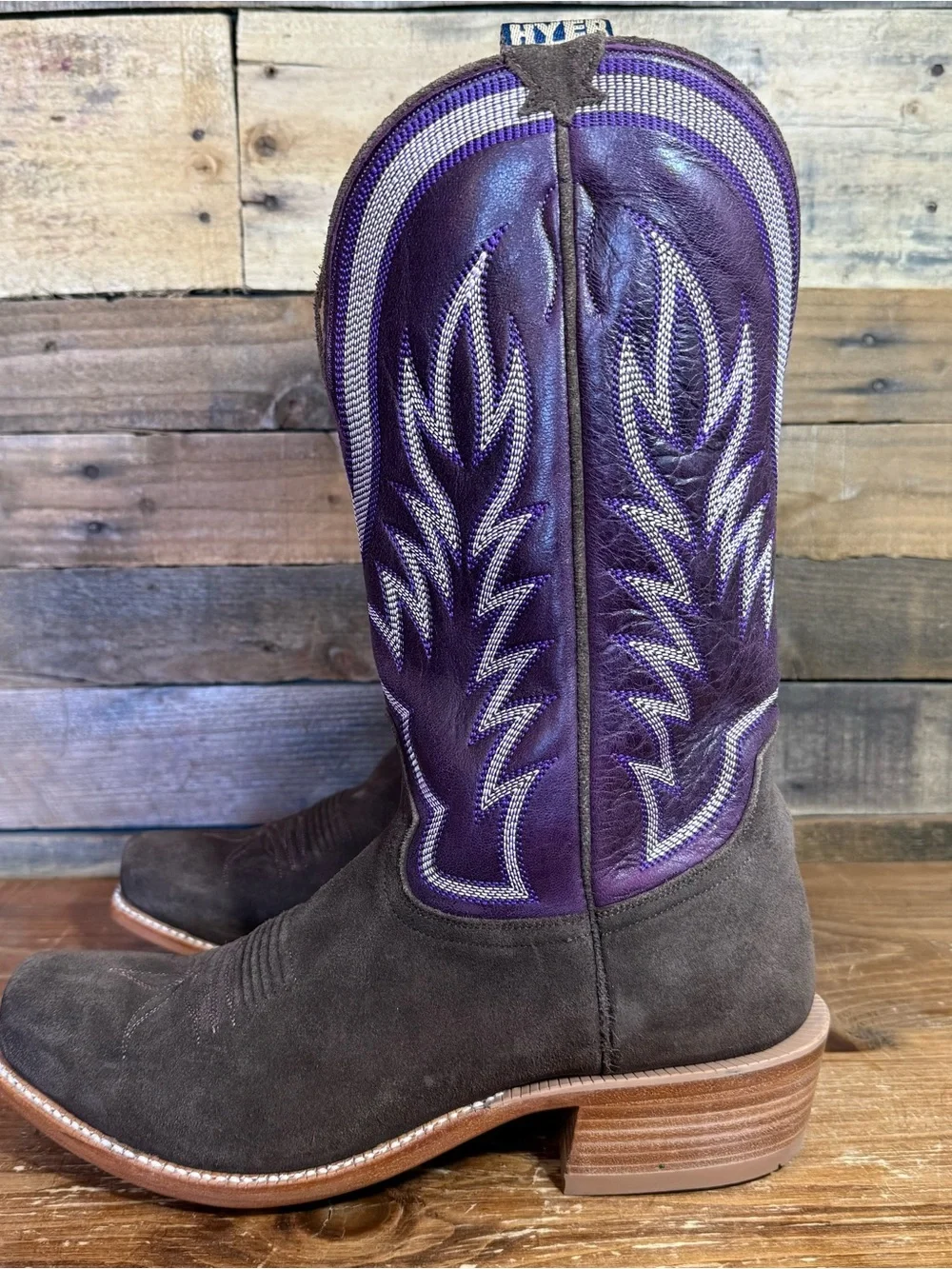 Hyer Leather Cowboy Boots - Hyer Boots Brown Suede and Purple Leather West